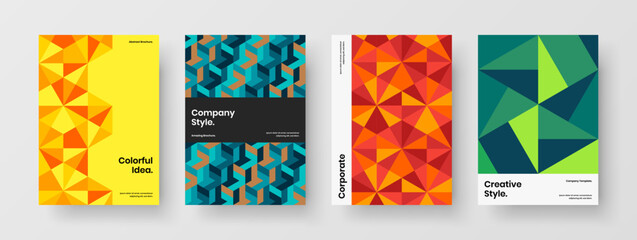 Simple geometric pattern company identity concept composition. Bright annual report design vector template bundle.