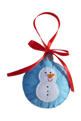 Christmas decoration with a snowman. Christmas decoration is made of felt.