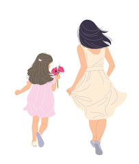 Running Young Woman and Small Girl