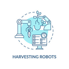 Harvesting robots turquoise concept icon. Plucking crops automation abstract idea thin line illustration. Isolated outline drawing