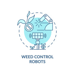 Weed control robots turquoise concept icon. Eliminating grass abstract idea thin line illustration. Farm industry. Isolated outline drawing