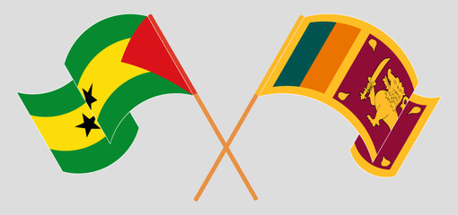 Crossed and waving flags of Sao Tome and Principe and Sri Lanka