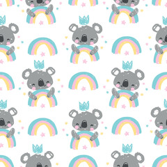 Cute Koala and rainbow pattern seamless. Print design for textile childish background.