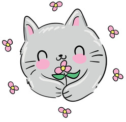 Hand drawn cute cat and flower vector Print design