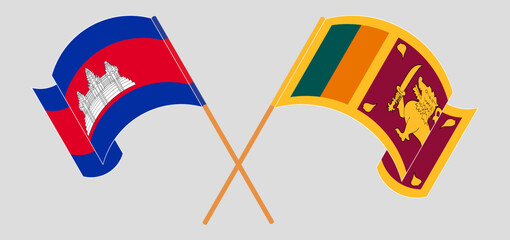 Crossed and waving flags of Cambodia and Sri Lanka