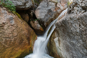 Marche. Ambro River. Waterfalls of the Sanctuary of the Madonna dell'Ambro