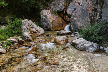 Marche. Ambro River. Waterfalls of the Sanctuary of the Madonna dell'Ambro