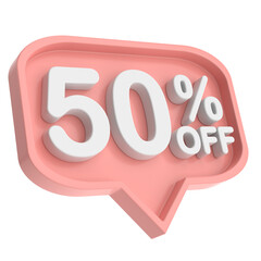 3D fifty percent off. 50% off. 50% sale.