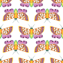 Butterfly seamless trendly pattern on white background. Vector illustration