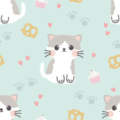 Cute Cat and Sweet Cupcake Seamless Pattern