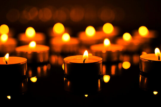 Burning candles. Festive Christmas background. Holidays tranquility rest