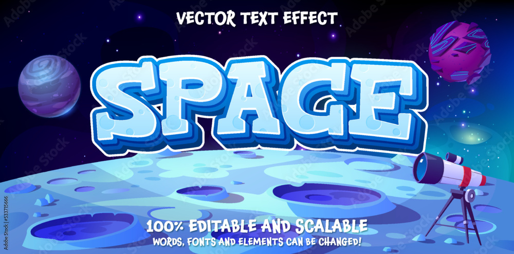 Poster space editable text style effect. editable blue space style font template on blue planet landscape v