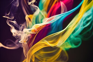 a close up of a colorful object with smoke coming out of it, a multicolored photograph of swirls in...