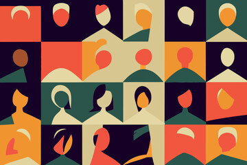Illustration containing members of the female gender in defense of human rights. Vector image of female faces of different types.
