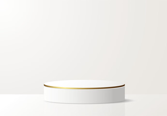 Podium with gpld lines on a white background. Abstract vector rendering geometric forms. Stage for showcase, Product display