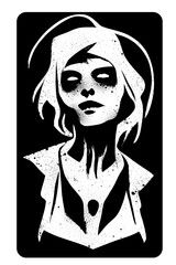 graffiti lady zombie in black and white