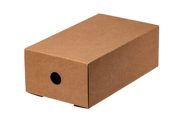Closed brown cardboard box or kraft paper box with clipping path isolated on white background. Suitable for packaging. Macro.