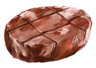 Beef tongue slice Asian bbq food watercolor digital painting illustration