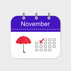 Calendar icon with pattern. November. Icons concept. Cartoon flat style