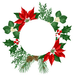 Card with winter plants. Merry Christmas and Happy New Year decoration.