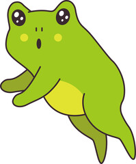 Cartoon cute green baby toad jumps vector illustration for sticker, badge or textile