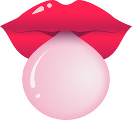 Pop woman red shine lips blowing bubble gum sticker