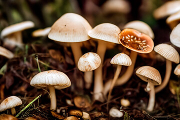 Beautiful group of mushrooms. Close-up of mushrooms in a forest. 
