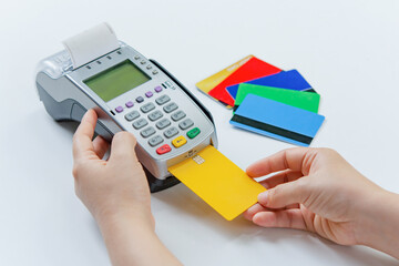 Credit card payment with EDC machine or credit card terminal.