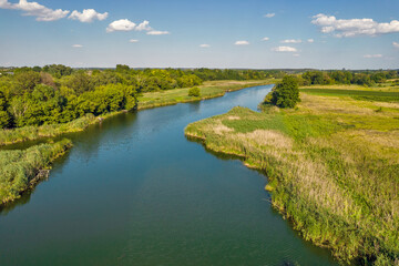Obraz premium Drone view over summer river Ros landscape, Ukraine.