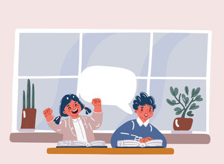 Vector illustration of boys and girl students in the desk