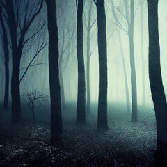Obraz premium Dark Forrest with fog horror design illustrated 