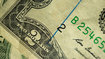 Macro image of American two dollar bill, foreign exchange