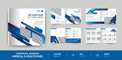 Square medical, healthcare brochure, annual report, corporate flyer design, 8 Pages a4 size
