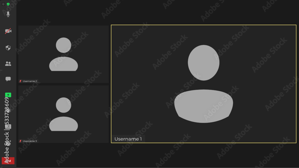 Wall mural online video call interface template with user icon. application for social communication. call scre