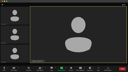 Template video conference user interface. Application for social communication. Call Window App template. Video Call Template. Video call technology.