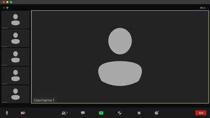 Video chat user interface. Online conference meeting. Online chat for business seminars. Online business webinar chat. Webinar with black background.