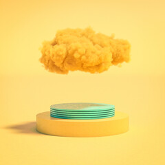 multicolored podium on yellow background with cloud.