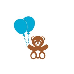 Cute teddy bear with balloons icon isolated on white background