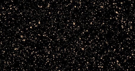 gold glitter for a holiday card, animation banner. Abstract space and stars. Approach, movement of small gold particles. Christmas background