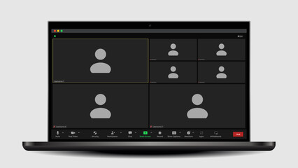 Online video call interface template with user icon. Online conference meeting. Call screen template. Video Call Template. Meeting App Flat Vector.