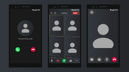 Online video call interface template with user icon. Online conference meeting. User web video call window. Meeting App UI Interface. Blank Wireframe.