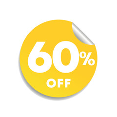 60% off. Sticker for prices. Marketing for sales, offers, promotion. Outlet, retail, stores. Social media use, banner, poster