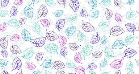 Linden, birch or basil leaves outline vector seamless pattern graphic design.