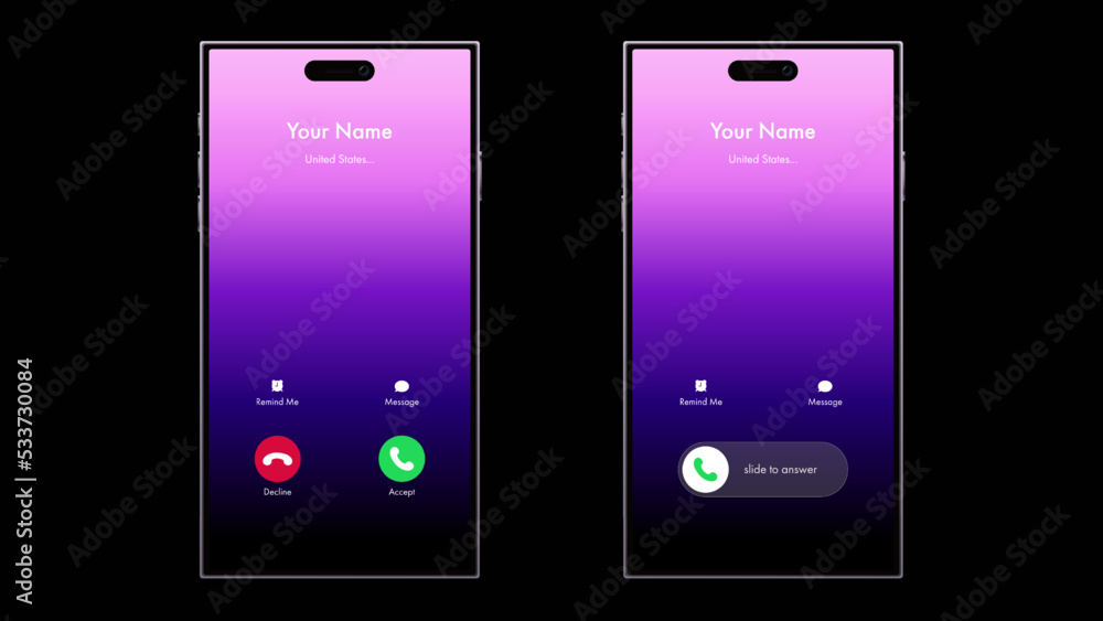 Aufkleber phone call screen interface. incoming call template on smartphone. mobile phone display. vector illu