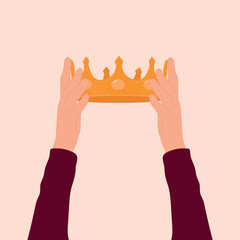 London uk 09 08 2022.Raised hands hold a crown. Coronation. Vector flat illustration. Vector flat illustration - obrazy, fototapety, plakaty
