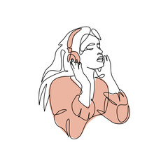 Vector illustration of a girl listening to music