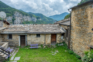 Typical old style stone-made houses of Realdo, small village above the Ligurian Alps (Imperia Province, Northern Italy), near the Italy-French borders.