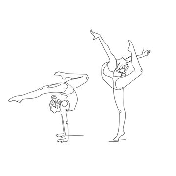 gymnasts in motion, minimalist line art clip art preview