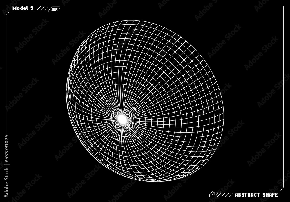Aufkleber Abstract 3d wireframe shape or basic element with open edge. Science and technology geometric abstraction with deformed shape.