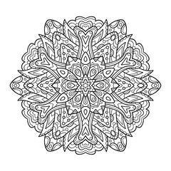 Black and white ornamental mandala circle. Joga logo. Coloring page. Zen art orient design.